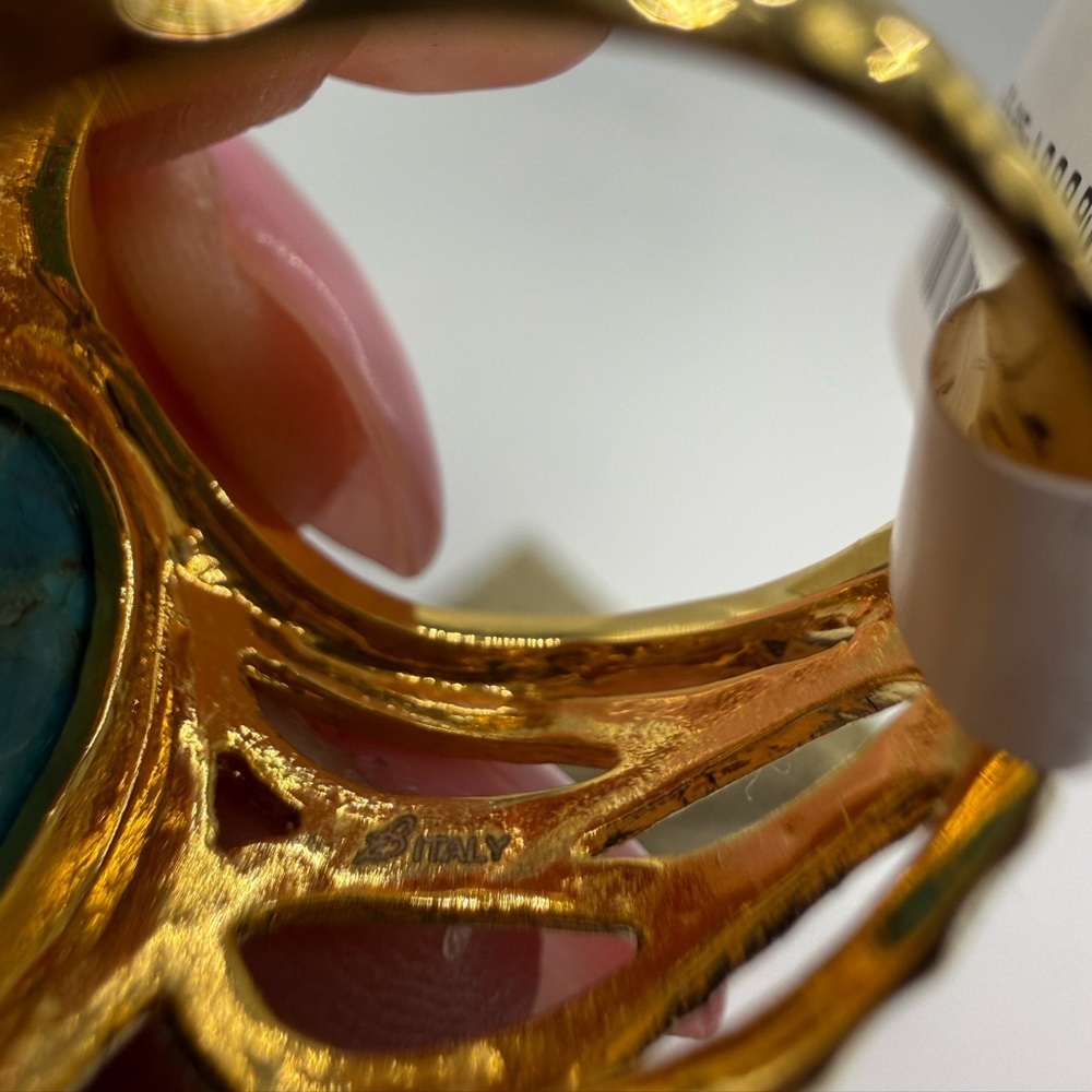 Italian B Italy Gold Tone Turquoise Ring Size 7.75 - Picture 4 of 4